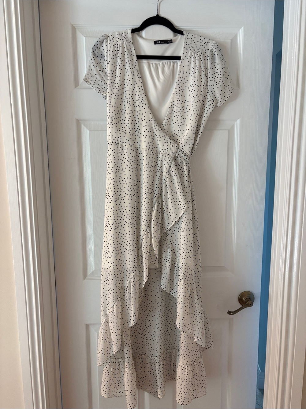 Ina White Polka Dot High-Low Wrap Midi Dress